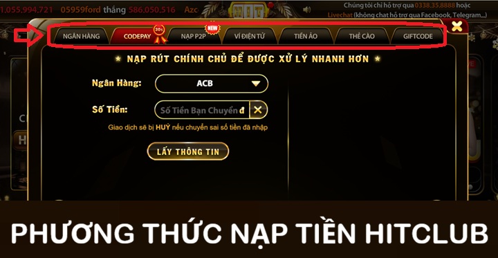 Những phương thức nạp tiền tại Hitclub